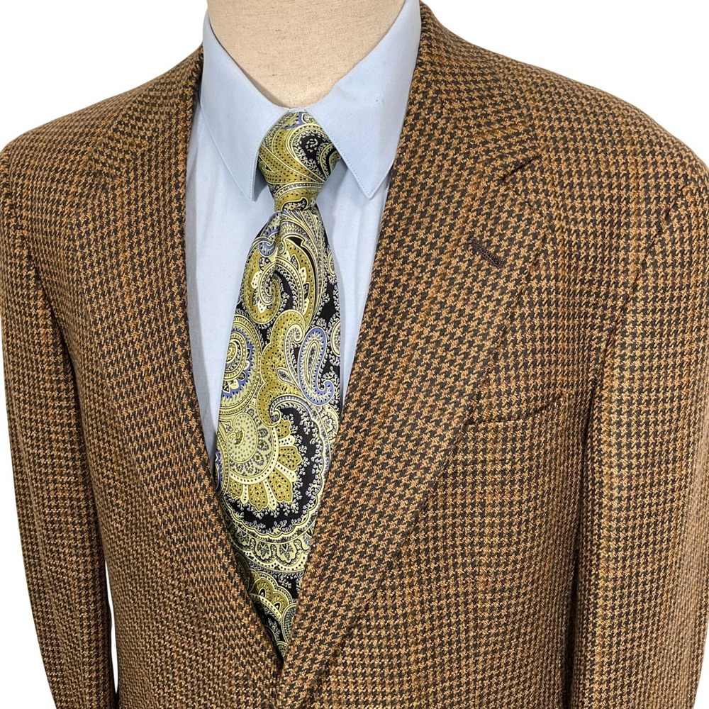 Austin Reed Blazer Mens 40L Brown Black Houndstooth 2 Button Wool English VTG